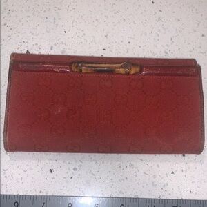 Gucci Red Leather bamboo wallet with silver Hardware
